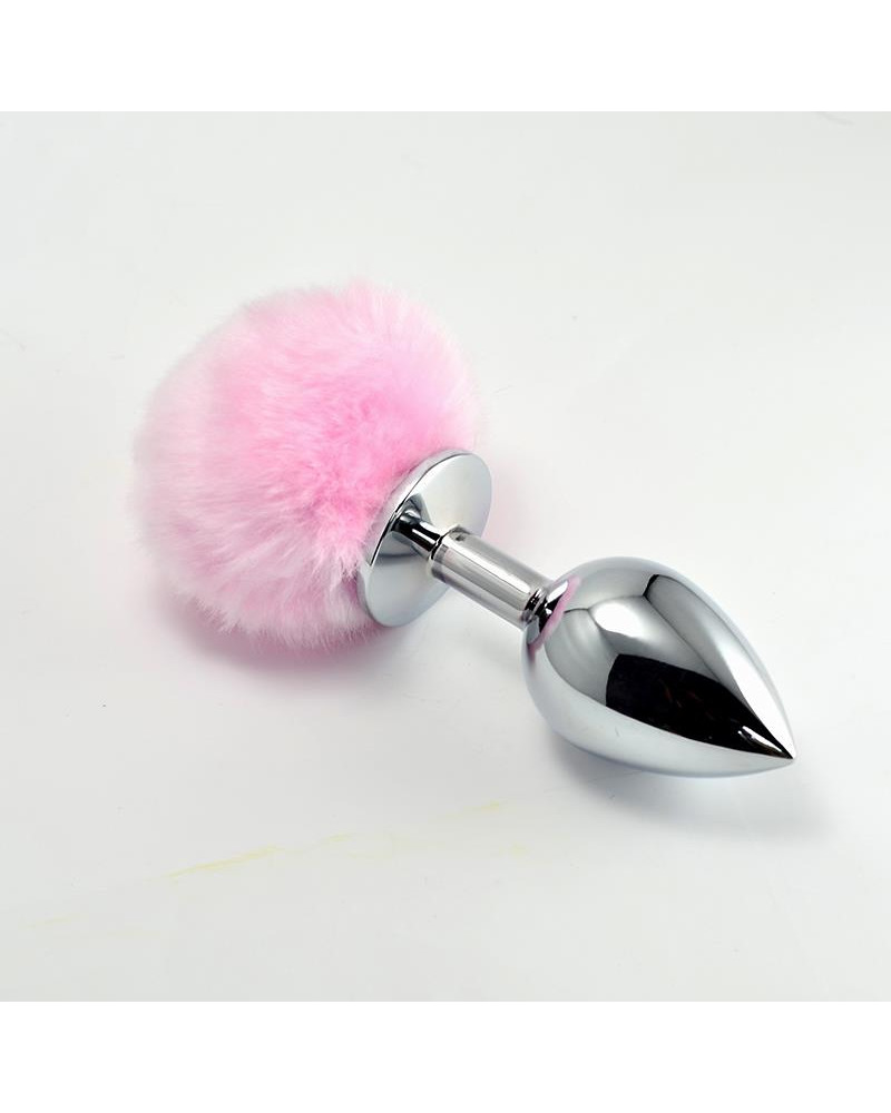 Plug Anal de Metal con Pompon Rosa Talla S