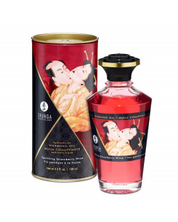 Shunga Aceite de Masaje Efecto Calor Aroma Vino Espumoso de Fresa