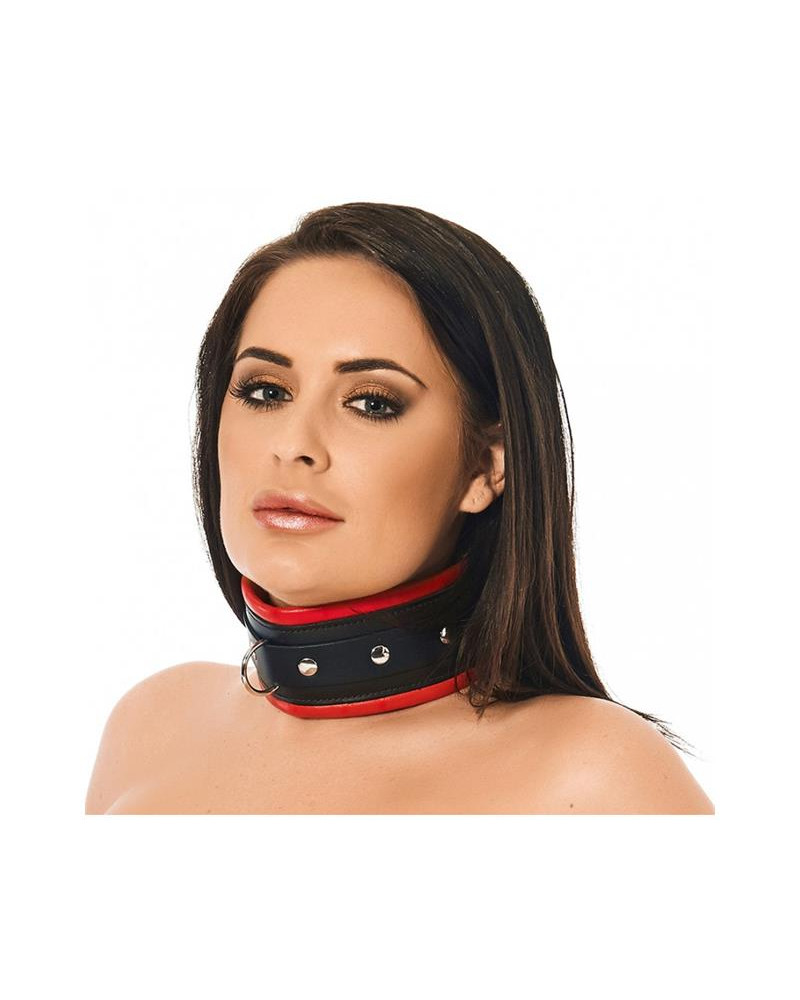 Collar Ancho Cuero Negro y Rojo