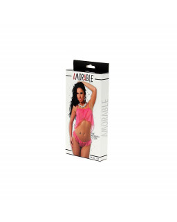 Rimba Amorable Mini Babydoll y Tanga con Volantes Color Rosa Talla unica