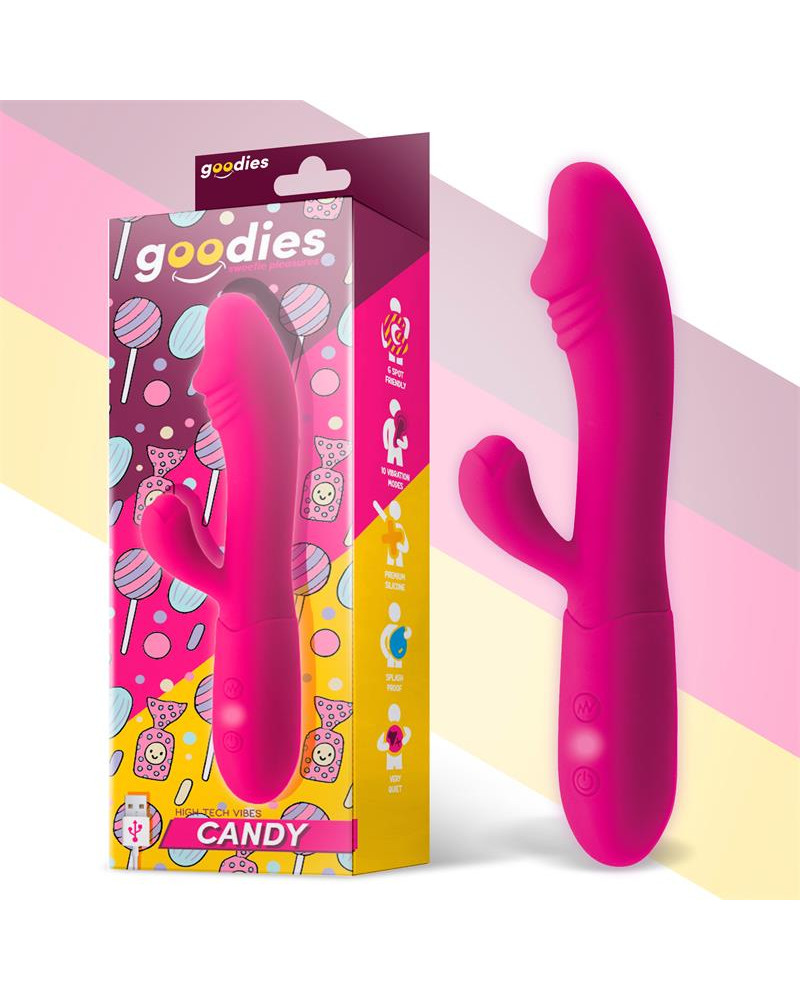 Candy Vibrador con Conejito Punto G USB Silicona Fucshia