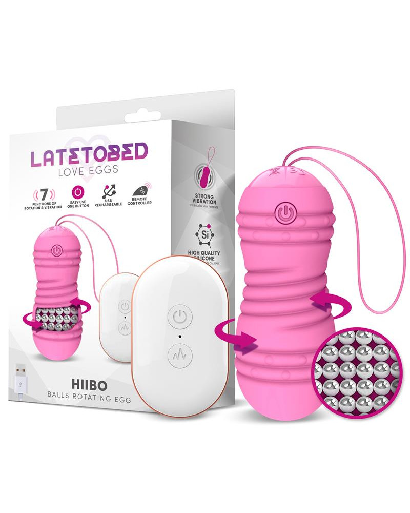 Hiibo Huevo Vibrador con Rotacion Control Remoto USB Silicona Rosa