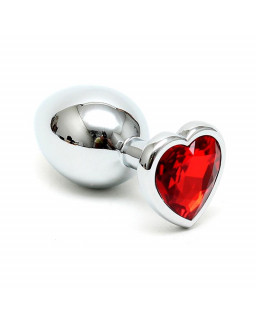 Plug Anal Acero Inox Cristal Corazon Rojo