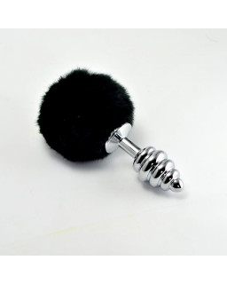 Plug Anal de Metal en Espiral con Pompon Negro