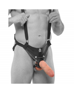 Arnes con Tirantes y Dildo Hueco 10 Color Natural