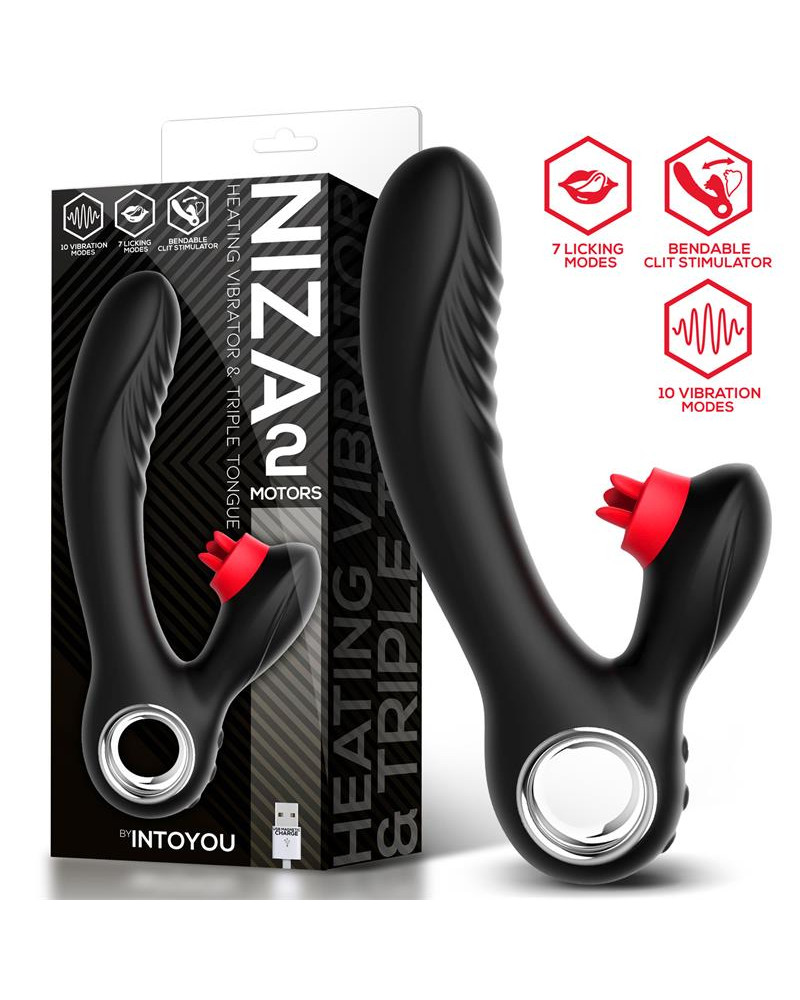 Niza Vibrador con Calor y Triple Lengua Estimuladora de Clitoris