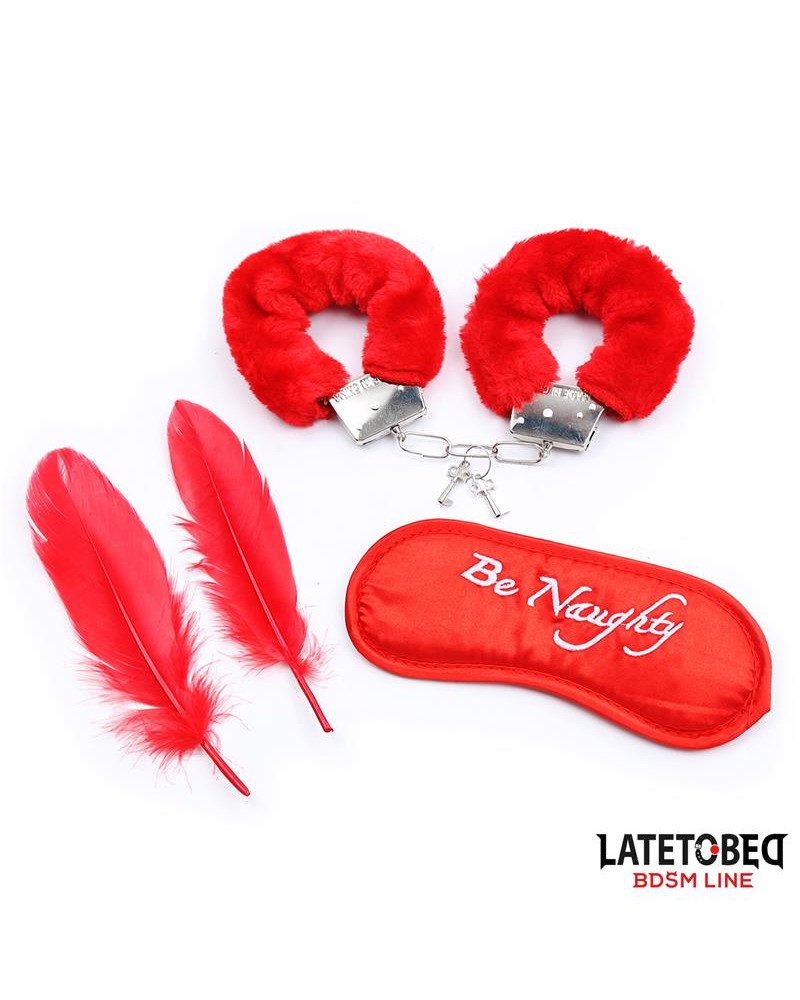 Set de 3 Piezas Antifaz Plumas y Esposas