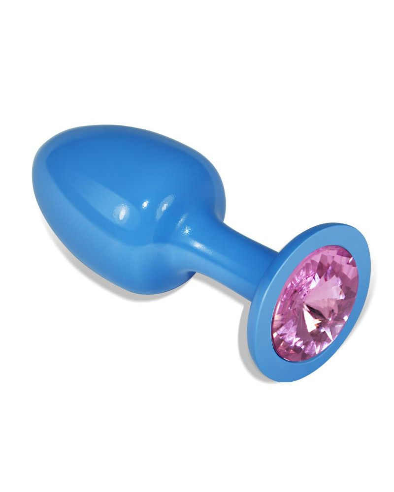 Plug Anal de Metal Azul Rosebud con Joya Rosa