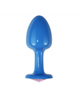 Plug Anal de Metal Azul Rosebud con Joya Rosa