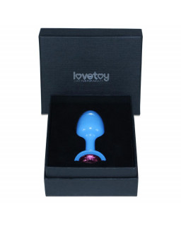 Plug Anal de Metal Azul Rosebud con Joya Rosa