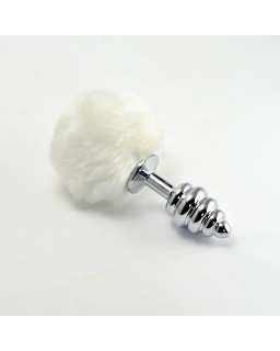 Plug Anal de Metal en Espiral con Pompon Blanco