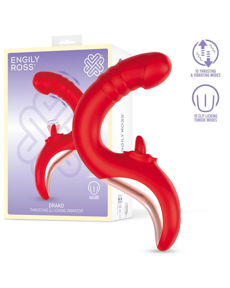 Drako Vibrador con Thrusting y Lengua Oscilante 360º