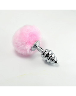 Plug Anal de Metal en Espiral con Pompon Rosa