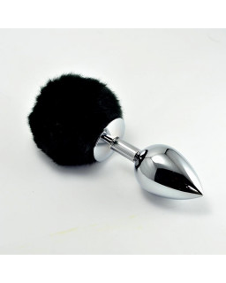 Plug Anal de Metal con Pompon Negro Talla L