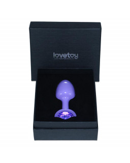 Plug Anal de Metal Purpura Rosebud con Joya Azul