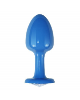 Plug Anal de Metal Azul Rosebud con Joya Transparente