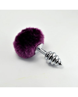 Plug Anal de Metal en Espiral con Pompon Purpura