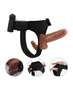 Arnes con Dildo Doble Retractil con Vibracion