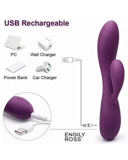 Bacall 20 Vibrador Silicona Liquida Inyectada Doble Motor USB Purpura