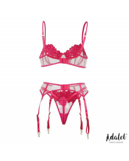 Nora Set Sujetador Tanga y Liguero con Flores Fuchsia