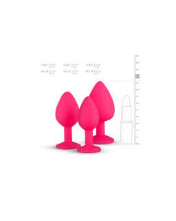 Set 3 Plug Anal con Cristal Silicona Rosa