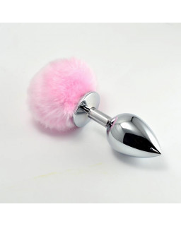 Plug Anal de Metal con Pompon Rosa Talla L